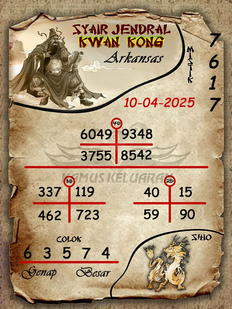 syair jendral kwan kong arkansas 10 04 2025