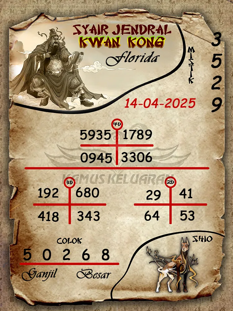 syair jendral kwan kong florida 14 04 2025