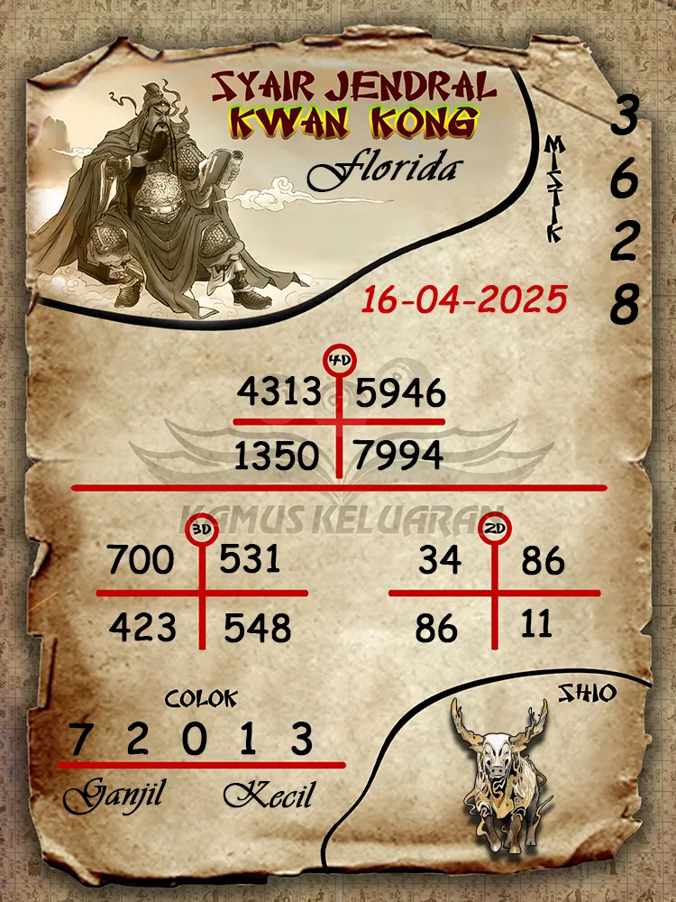 syair jendral kwan kong florida 16 04 2025