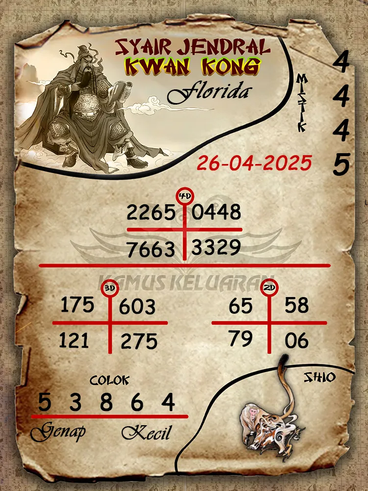 syair jendral kwan kong florida 26 04 2025