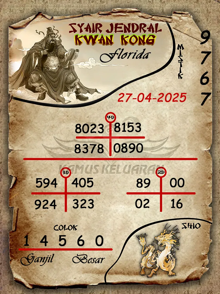 syair jendral kwan kong florida 27 04 2025