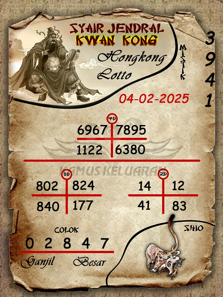 syair jendral kwan kong hongkong lotto 04 02 2025