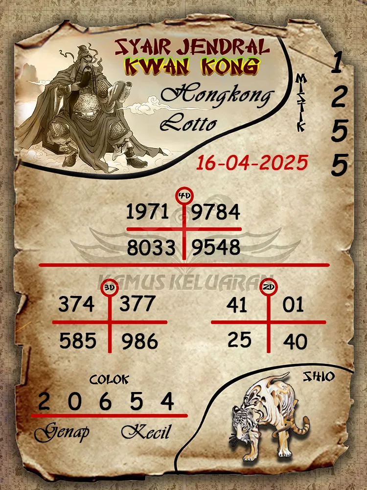 syair jendral kwan kong hongkong lotto 16 04 2025