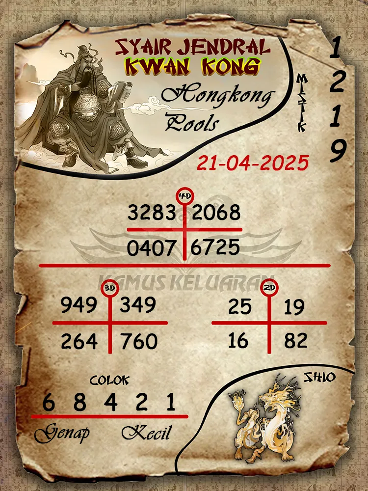 syair jendral kwan kong hongkong pools 21 04 2025