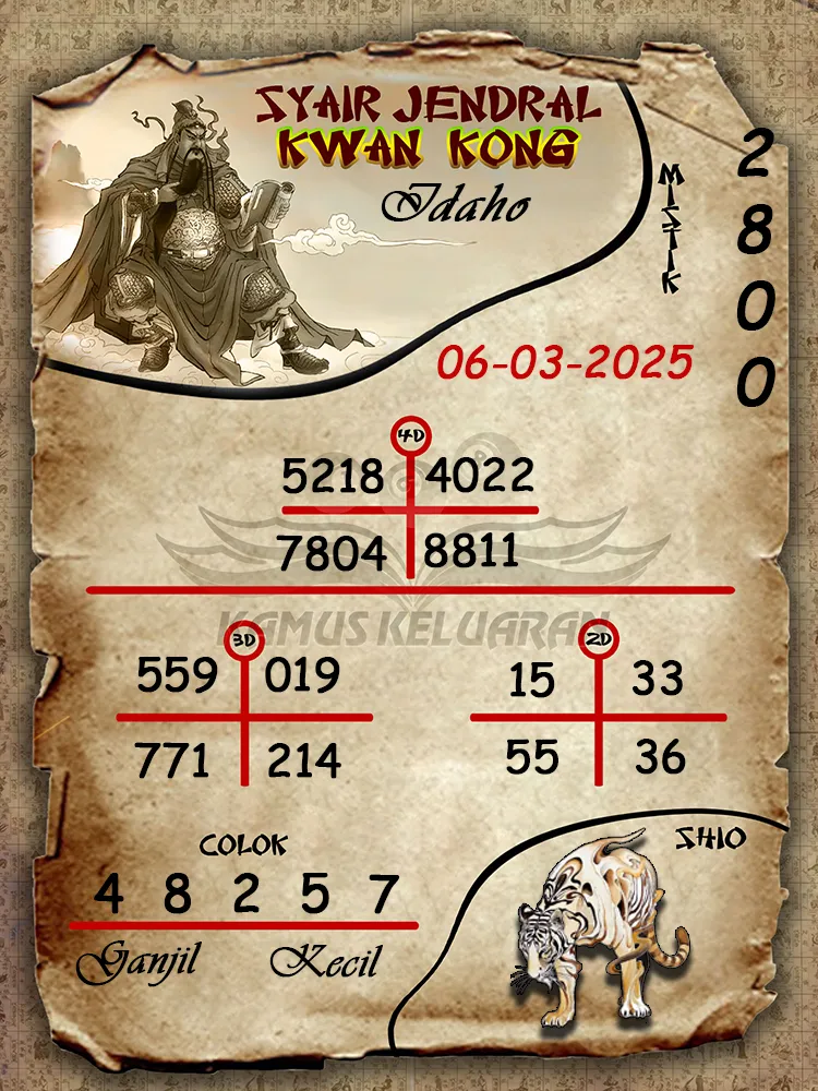 syair jendral kwan kong idaho 06 03 2025