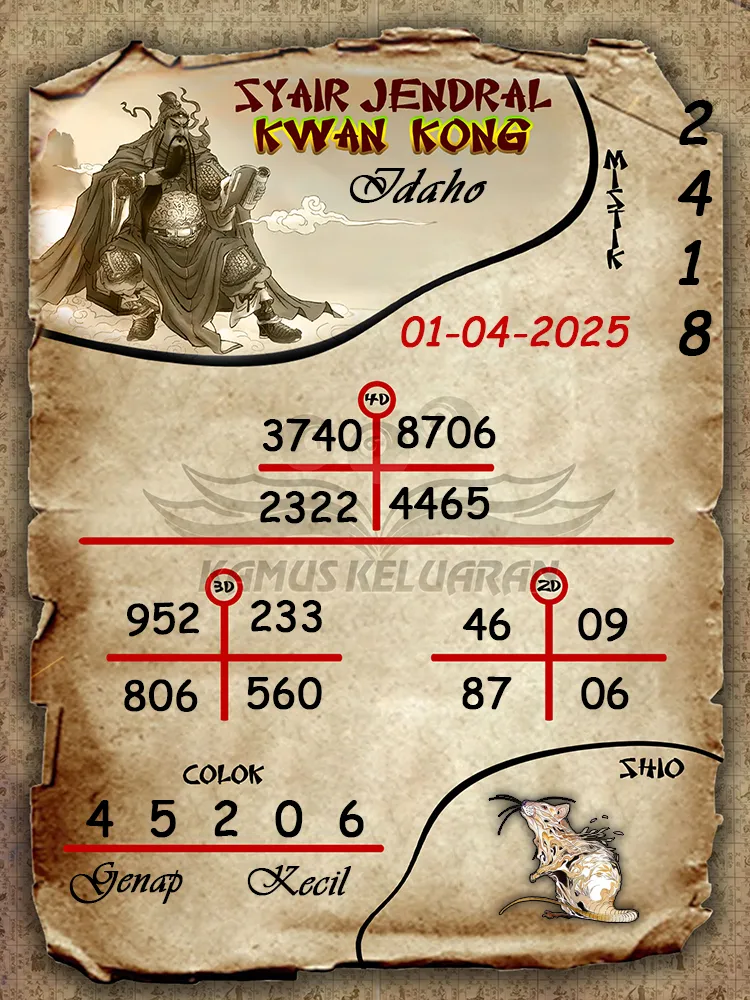 syair jendral kwan kong idaho 01 04 2025
