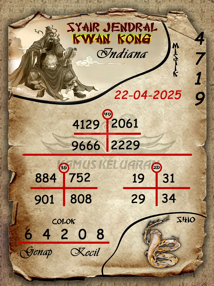 syair jendral kwan kong indiana22 04 2025