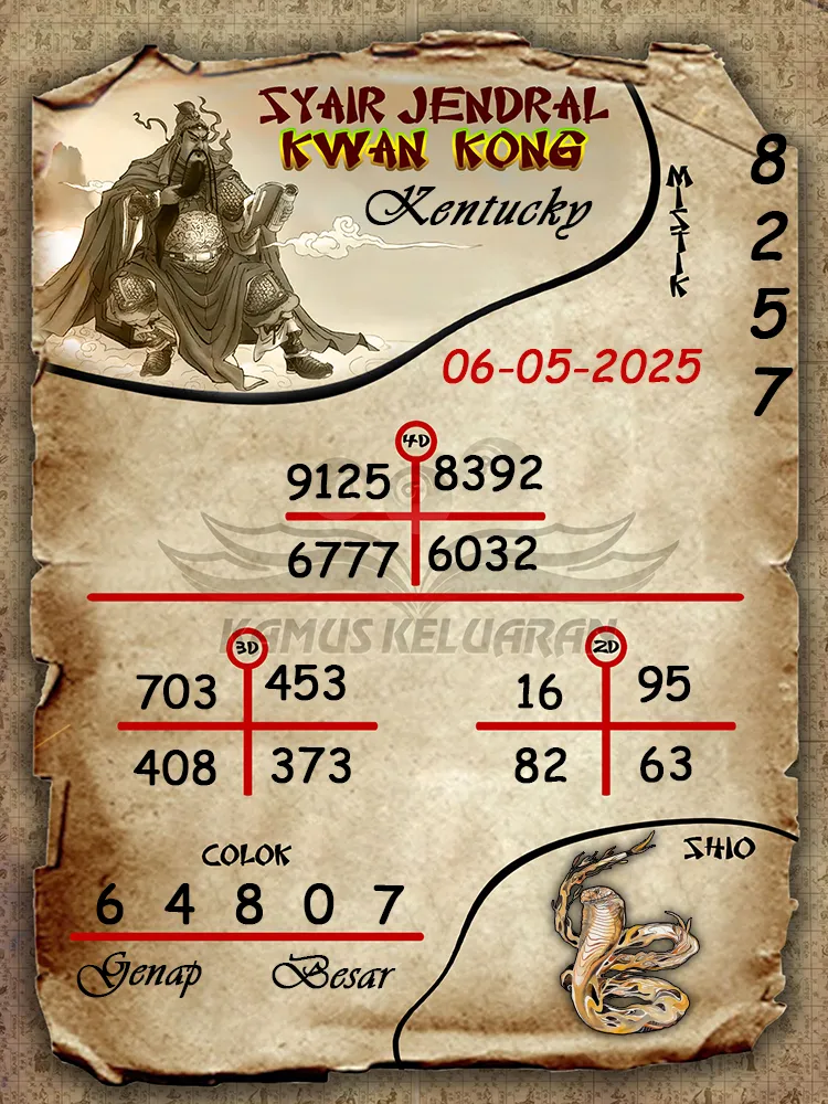 syair jendral kwan kong kentucky 06 05 2025