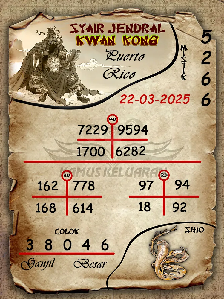 syair jendral kwan kong puerto rico 22 03 2025