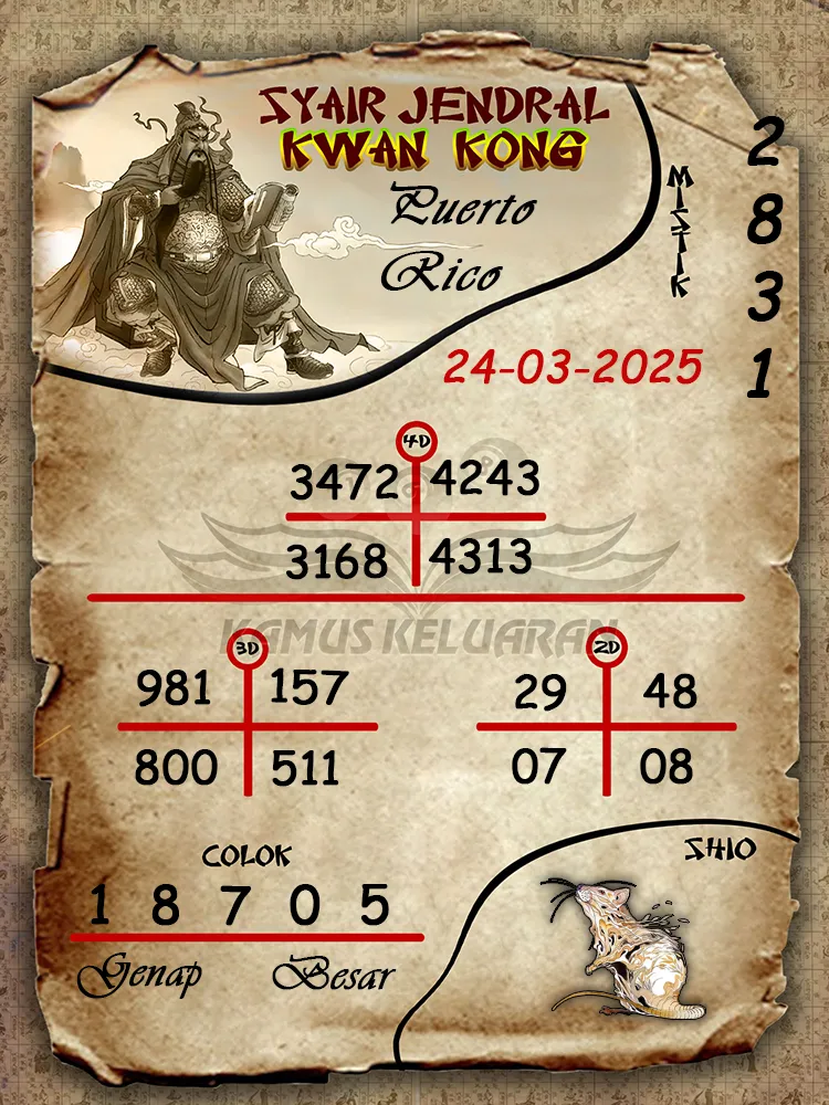 syair jendral kwan kong puerto rico 24 03 2025