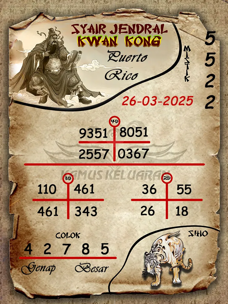 syair jendral kwan kong puerto rico 26 03 2025