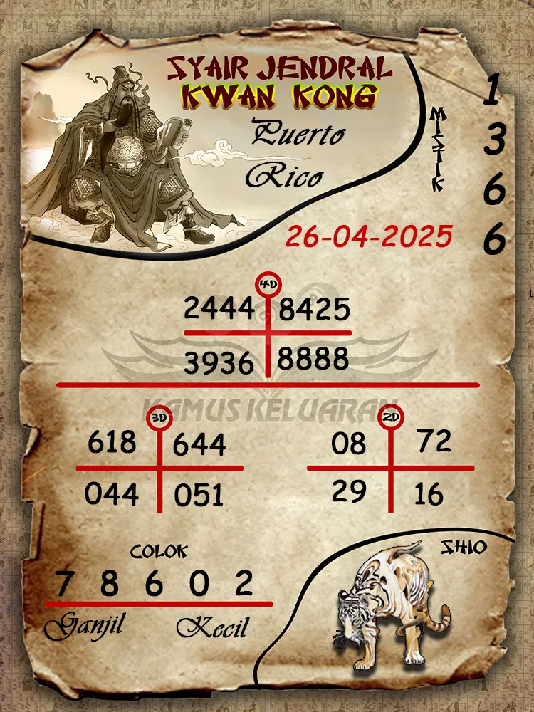 syair jendral kwan kong puerto rico 26 04 2025