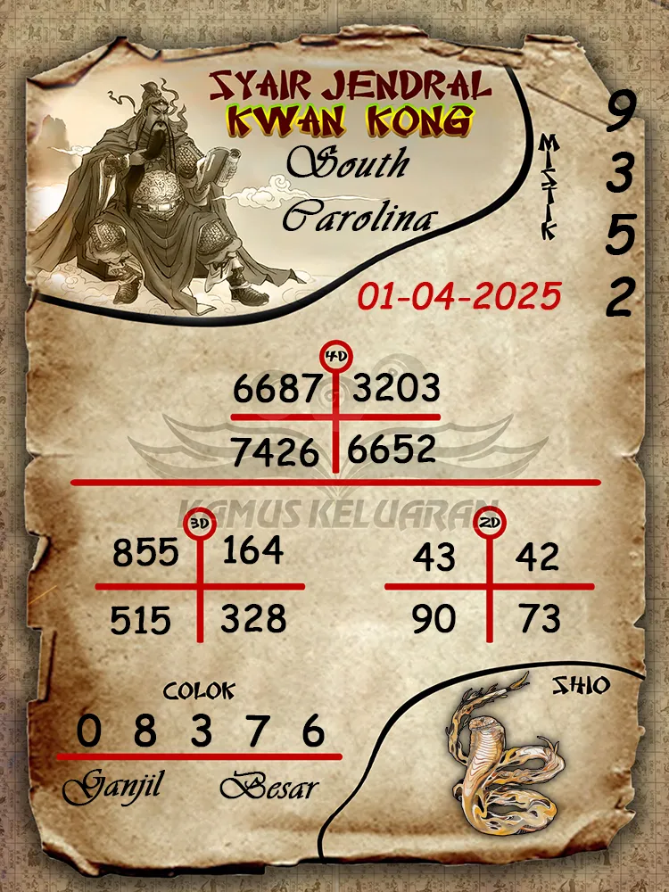syair jendral kwan kong south carolina 01 04 2025