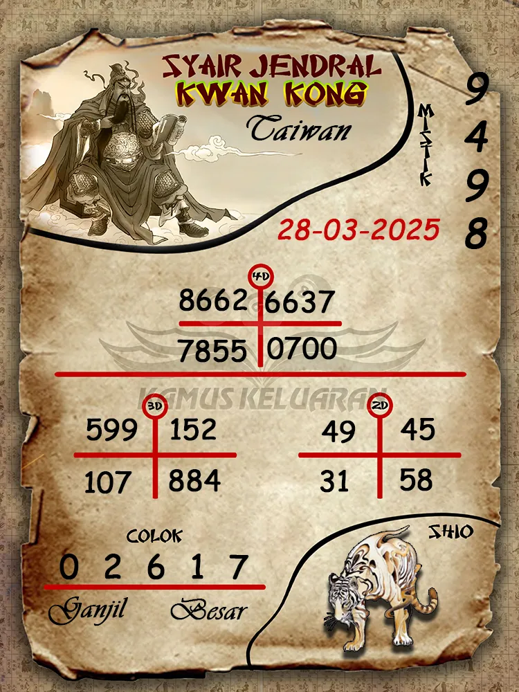 syair jendral kwan kong taiwan 28 03 2025