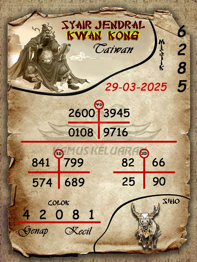 syair jendral kwan kong taiwan 29 03 2025
