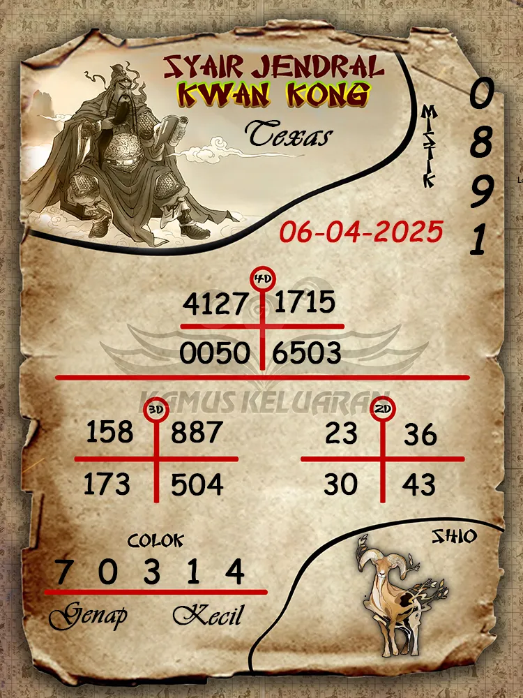 syair jendral kwan kong texas 06 04 2025